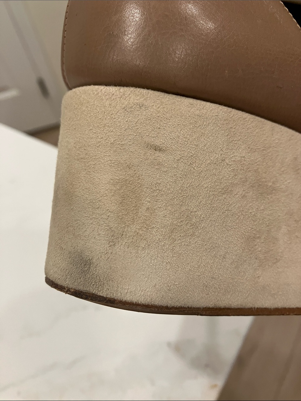 Rare Brunello Cucinelli Leather/Suede Ankle Lace Flatform Wedge Sz 40 Taupe- EUC - Picture 11 of 14